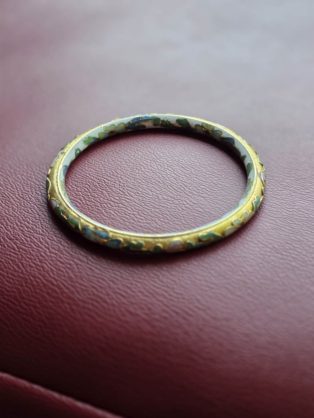 Cloisonné Floral Enamel Bangle Bracelet in Yellow and Green